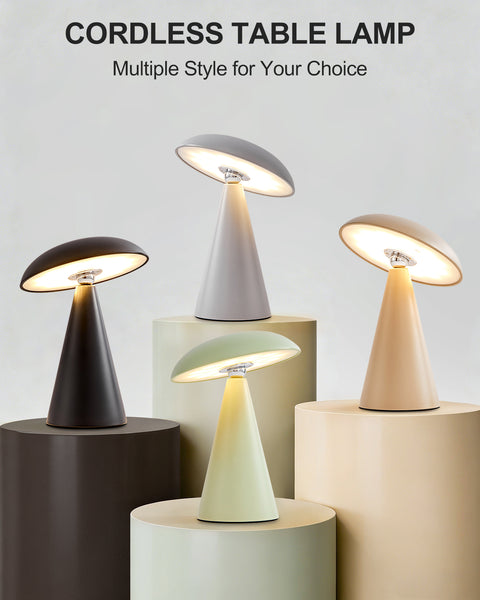 HARPER LIVING Rechargeable Table Lamp, Magnetic Touch Mushroom Bedside Light Dimmable, Portable Desk Lamp, Matt Light Green