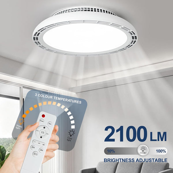 HARPER LIVING Ceiling Fan with Lights, Remote, RGB 3CCT Bladeless Silent Dimmable (3000k-6500k) 3 Fan Speeds