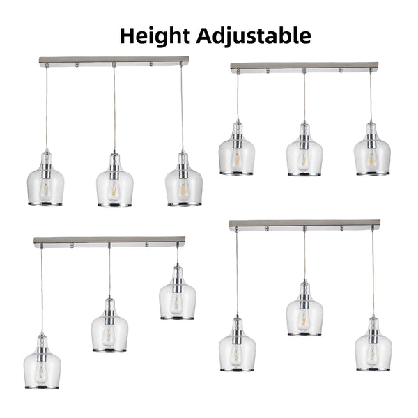 HARPER LIVING 3-Light Pendant Ceiling Light, Modern Polished Chrome Island Ceiling Light with Bubbles Glass Shades