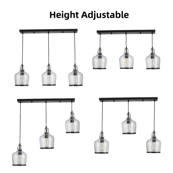 HARPER LIVING 3-Light Pendant Ceiling Light, Modern Matte Black Island Ceiling Light with Bubbles Glass Shades