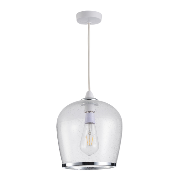 HARPER LIVING Easy Fit Pendant  Light Glass Shade with Bubbles, Polished Chrome Finish, E27/B22 Lamp Shade with Reducer Ring