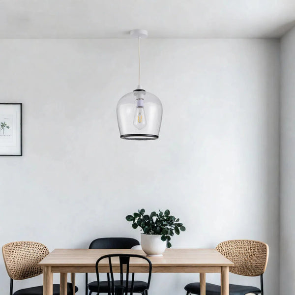 HARPER LIVING Easy Fit Pendant  Light Glass Shade with Bubbles, Matt Black Finish, E27/B22 Lamp Shade with Reducer Ring