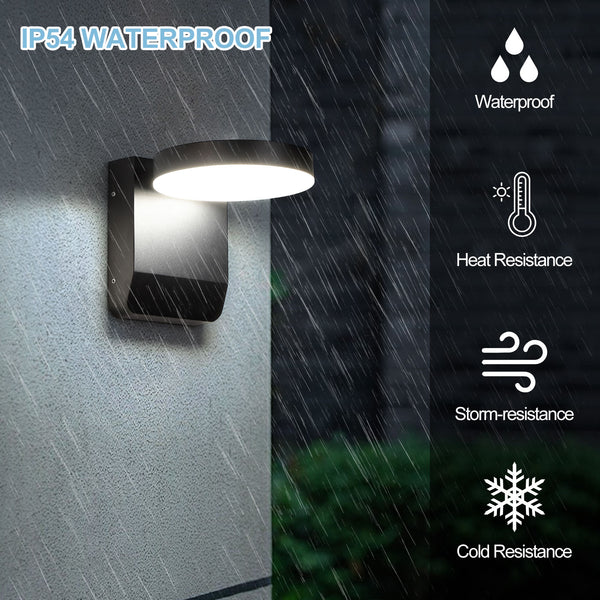 LED Black Outdoor Wall Light, Adjustable Round Light IP54, 20 Watts 1400 Lumens 4000K