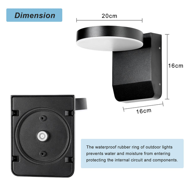 LED Black Outdoor Wall Light, Adjustable Round Light IP54, 20 Watts 1400 Lumens 4000K