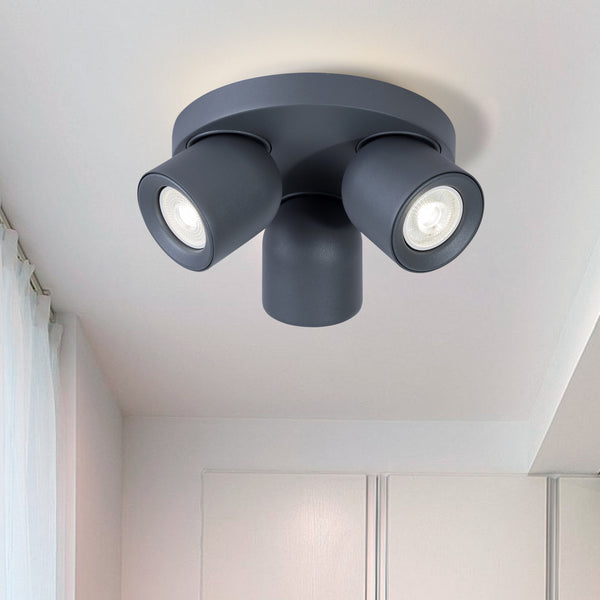 3 Light GU10 Round Ceiling Spotlight 3x GU10 Grey