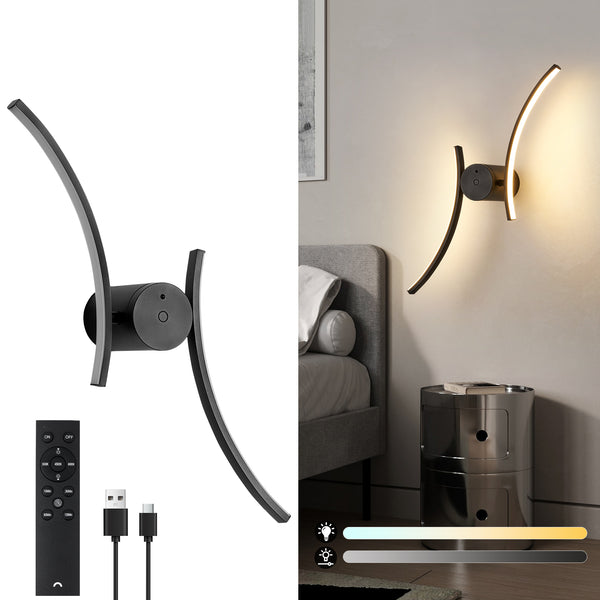 HARPER LIVING Battery Operated Wall Light, USB Rechargeable Wall Lamp with Remote & Touch Control, Modern Swirl Arm Wall Sconces