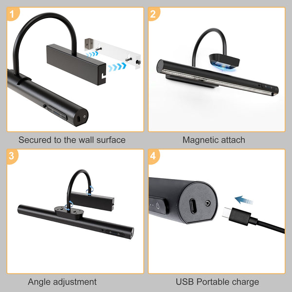 Rechargeable Picture Light with Remote, Dimmable and 3 Colour Temps, Battery Operated Wall Light