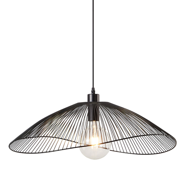 Single Black Pendant Ceiling Light, 65cm Diameter Adjustable Height Decorative Shade Included