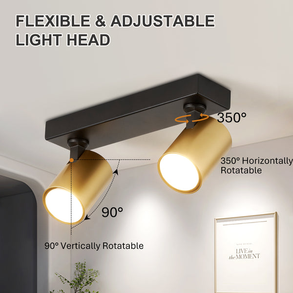 HARPER LIVING 2-Way Ceiling Spotlights, GU10 Track Lighting, Black & Gold Finish, Rotatable Modern Ceiling Lamp