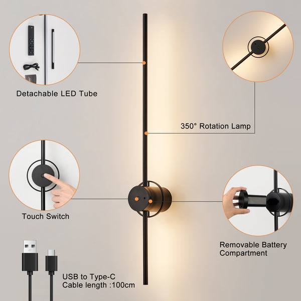 Harper Living Battery Operated Wall Light, USB Rechargeable Wall Lamp with Remote & Touch Control - 2 Pack