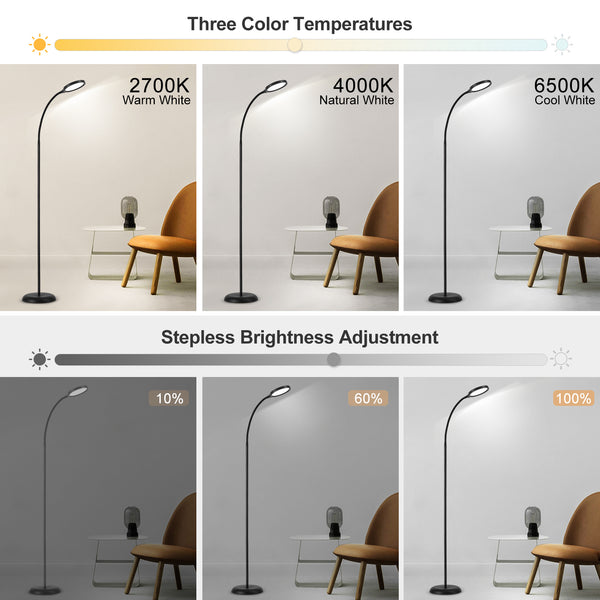 HARPER LIVING Floor Lamp Black, Dimmable LED Lamps for Living Room, 3 Colour Temps Standing Lamp with Touch Control