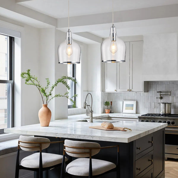 Pendant Ceiling Light, Chrome Glass Pendant Lamp with Bubbles Glass Shade, Adjustable