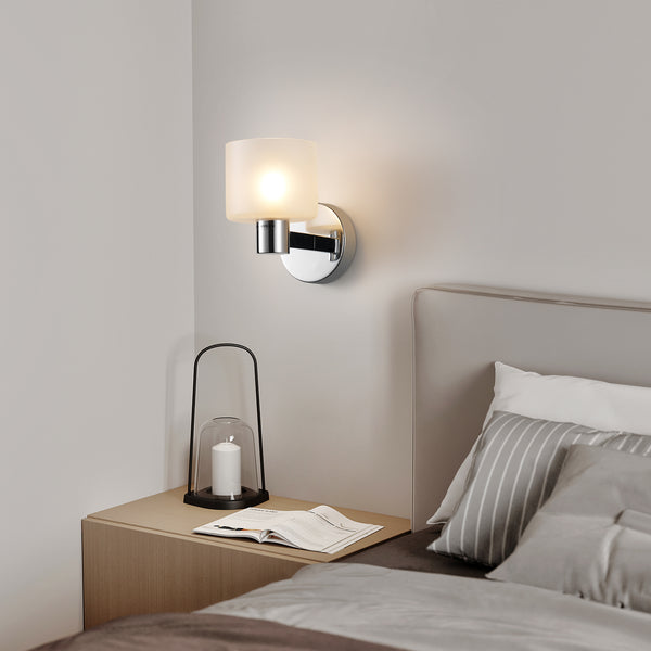 Modern Wall Light, Indoor Wall Lamp with Chrome Finish & Frosted Glass
