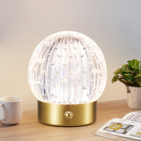 HARPER LIVING Rechargeable Table Lamp, Small Battery Operated Desk Lamp, Globe Shade, Gold Finish