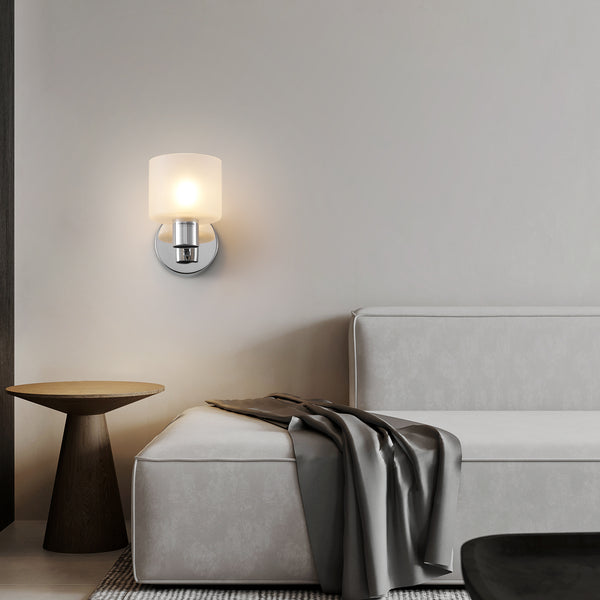 Modern Wall Light, Indoor Wall Lamp with Chrome Finish & Frosted Glass