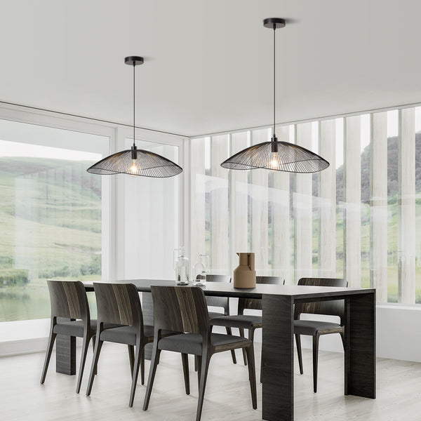 Single Black Pendant Ceiling Light, 80cm Diameter Adjustable Height Decorative Shade Included