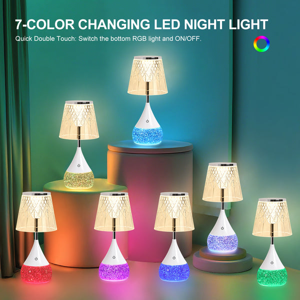 HARPER LIVING RGB Table Lamp, Water Base & 7-Colour Changing, Touch Control Mood Light, Dimmable, Diamond Cut Shade