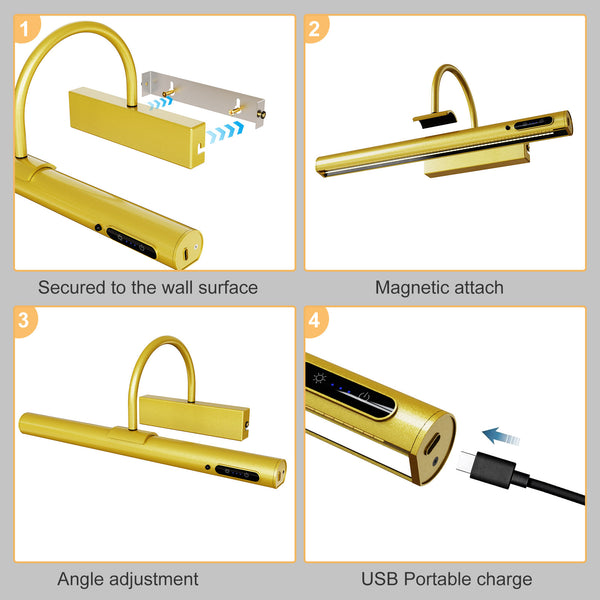 Rechargeable Picture Light with Remote, Dimmable and 3 Colour Temps, Battery Operated Wall Light