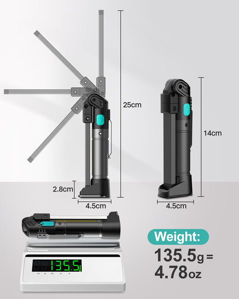 KOOLITE Rechargeable LED Work Light Battery Powered Inspection lamp rotating and foldable light COB 5 modes magnetic