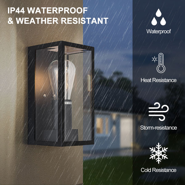 Outdoor Wall Light Waterproof IP54, Matte Black Stainless Steel Boxed Lantern, E27 Bulb Cap, LED Compatible, Ideal for Walkway, Courtyard, Garden, Park, Class 1 (Earth)