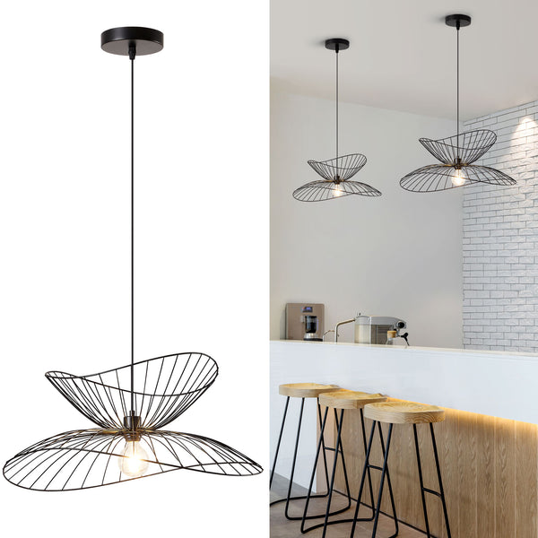 Single Black Pendant Ceiling Light, 65cm Diameter Adjustable Height Double Decorative Shades Included