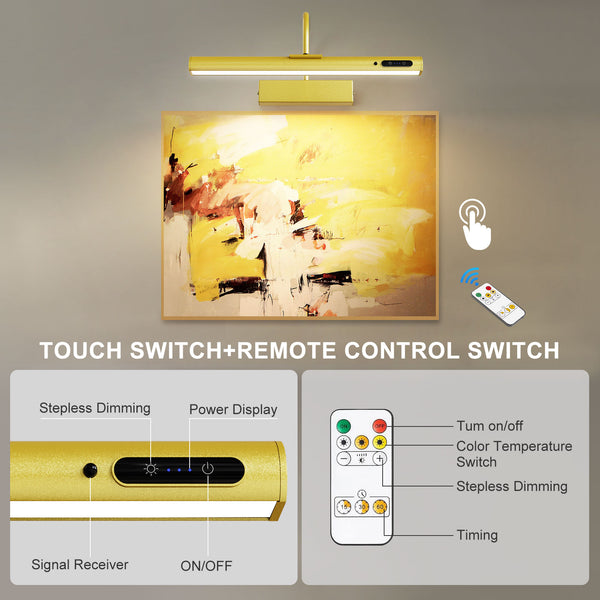 Rechargeable Picture Light with Remote, Dimmable and 3 Colour Temps, Battery Operated Wall Light