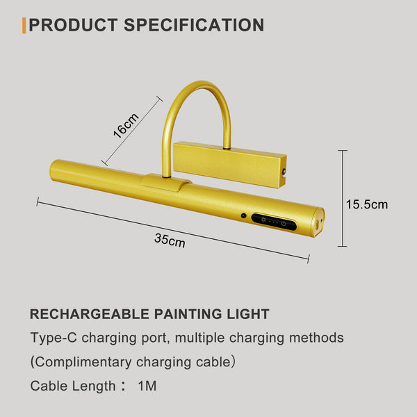 Rechargeable Picture Light with Remote, Dimmable and 3 Colour Temps, Battery Operated Wall Light