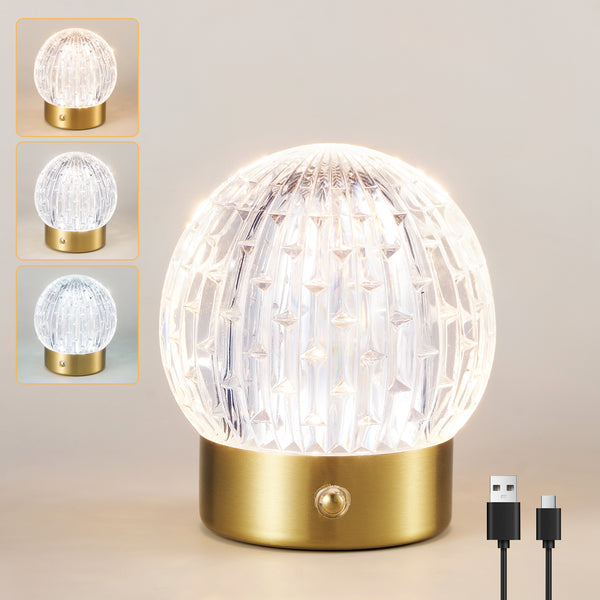HARPER LIVING Rechargeable Table Lamp, Small Battery Operated Desk Lamp, Globe Shade, Gold Finish