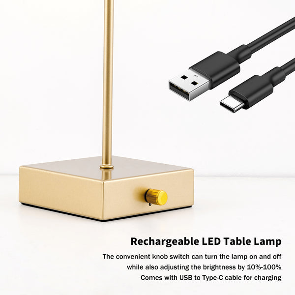 HARPER LIVING Cordless Table Lamp, 5200mAh Battery Operated Desk Light, Modern LED Rechargeable Lamp with Dimmer Switch-Gold