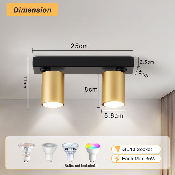 HARPER LIVING 2-Way Ceiling Spotlights, GU10 Track Lighting, Black & Gold Finish, Rotatable Modern Ceiling Lamp