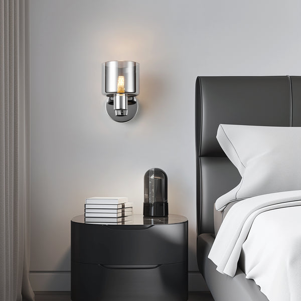 HARPER LIVING Modern Wall Light, Indoor Wall Lamp with Chrome Finish & Smoked Glass Shade, Wall Sconce Lights