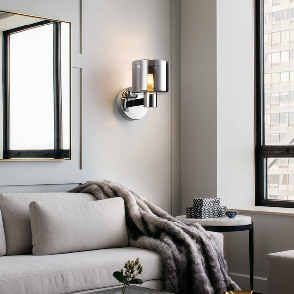 HARPER LIVING Modern Wall Light, Indoor Wall Lamp with Chrome Finish & Smoked Glass Shade, Wall Sconce Lights