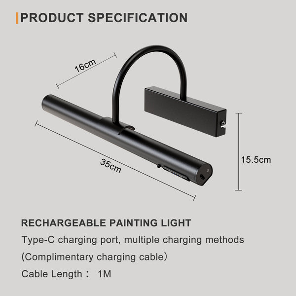 Rechargeable Picture Light with Remote, Dimmable and 3 Colour Temps, Battery Operated Wall Light