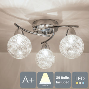 BOLLA 3xG9 LED Semi Flush Ceiling Light, Straight Arms, Polished Chrome Finish, Natural White (4000K)