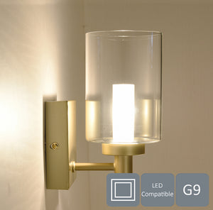 HARPER LIVING 1xG9 Wall Light, UP/Down Light with Glass Shade, Gold Finish