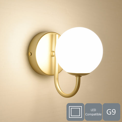 HARPER LIVING 1xG9 Up Wall Light, Globe Shape Glass Shade, Gold Finish