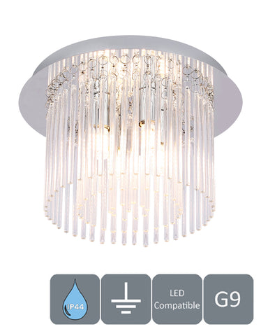 Crystal Bathroom Ceiling Light, 4 Lights Semi-Flush, Water Resistant (IP44)