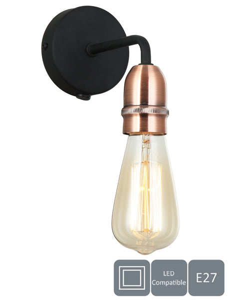 Harper Living 1xE27/ES Down Wall Light with On/Off Switch, Black with Copper Finish