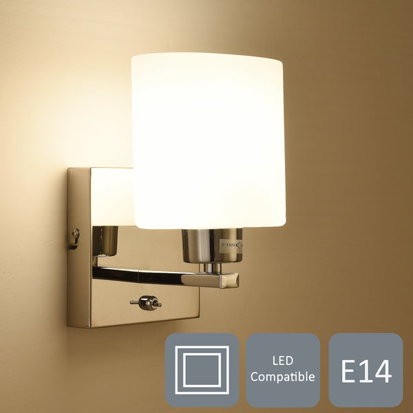 BIANCO 1xE14 Wall Light, On/Off Switch, Polished Chrome, Oval Shade