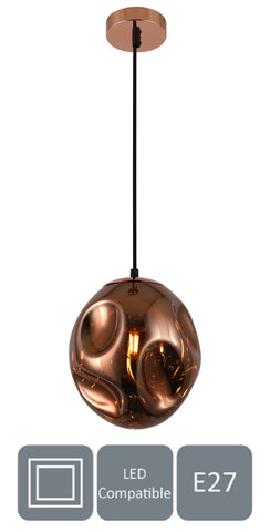 HARPER LIVING 1xE27/ES Pendant Ceiling Light, Rose Gold Finish, Oval Shade, 60 Watts Maximum, Adjustable Height