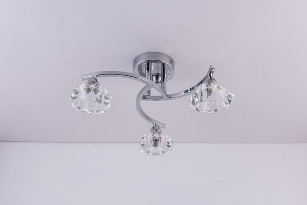 Spiral Semi-Flush Ceiling Light, 3 Lights Clear Glass Shades, Polished Chrome Finish