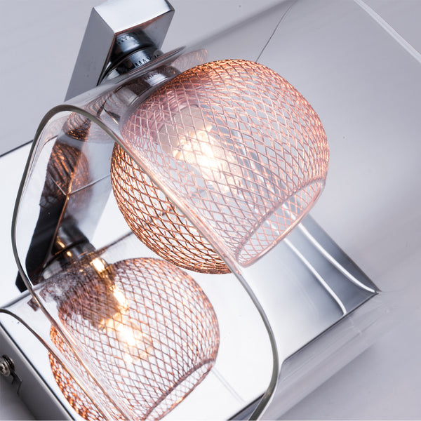 Single Wall Light, G9 Cap, Polished Chrome finish, Glass Shade and Copper mesh