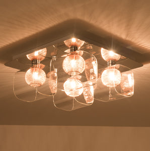 Polished Chrome Ceiling Light, Decorative Inner mesh in Copper with glass Shades