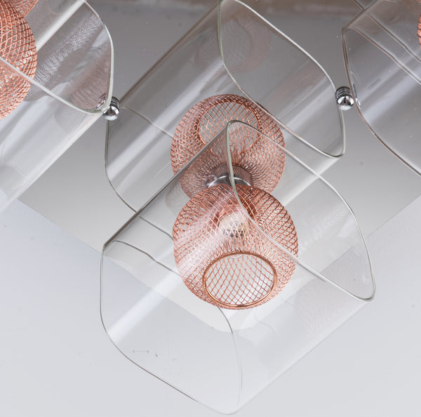 Polished Chrome Ceiling Light, Decorative Inner mesh in Copper with glass Shades