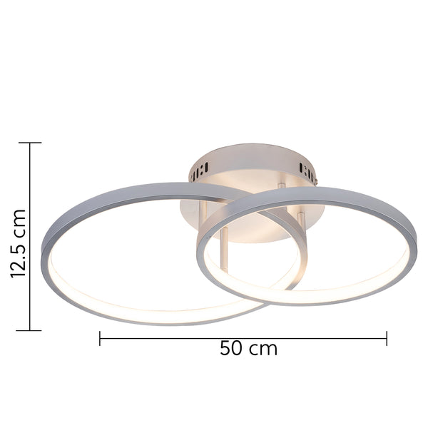 LED Ceiling Light, Double Halo Shaped, Silver Finish Dimmable, Warm White 3000K