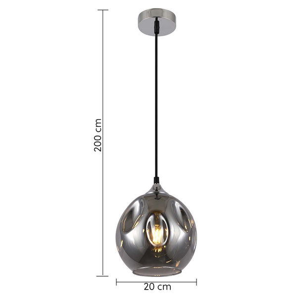 HARPER LIVING 1xE27/ES Pendant Ceiling Light, Smoke Grey Finish, Dome Shade, 60 Watts Maximum, Adjustable Height