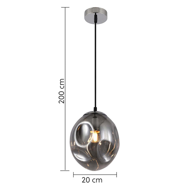 HARPER LIVING 1xE27/ES Pendant Ceiling Light, Smoke Grey Finish, Oval Shade, 60 Watts Maximum, Adjustable Height