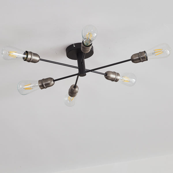 HARPER LIVING 6 Lights Ceiling Light, Black with Pewter Finish, E27/ES Cap Type