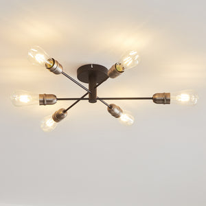 HARPER LIVING 6 Lights Ceiling Light, Black with Pewter Finish, E27/ES Cap Type