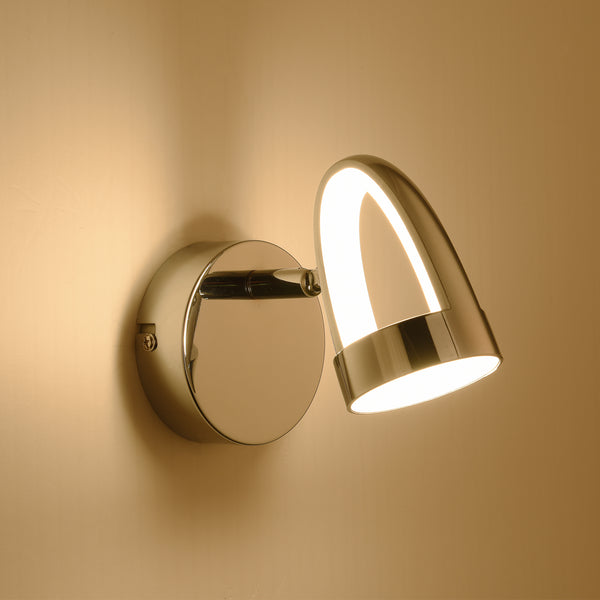 LED Wall Spotlight, 1 Light Polished Chrome Non-Dimmable, Warm White 3000K